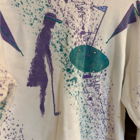 WAVES M EVC Vintage puffy paint golfing Women's Sweatshirt - White and Purple - Picture 6 of 14